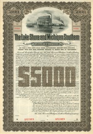Lake Shore and Michigan Southern Railway Co. - $5,000 Specimen Gold Bond